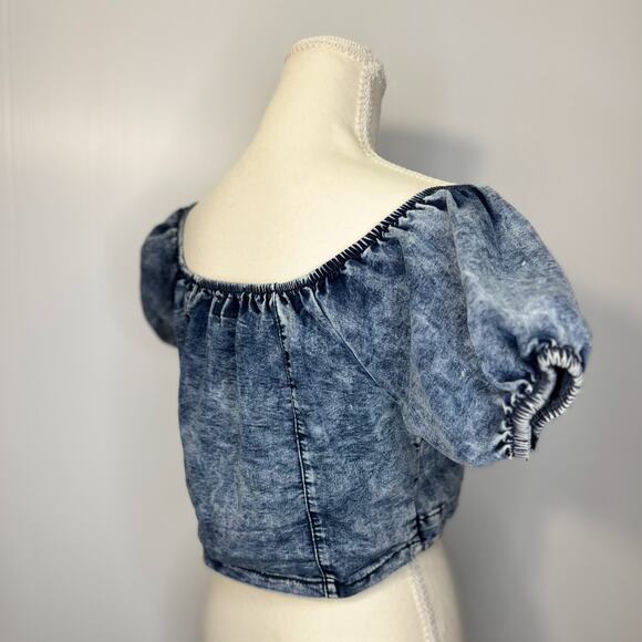 Denim Crop Top Puff Sleeve Women’s XL Acid Y2K Western Coquette Festival Rodeo - Picture 13 of 16